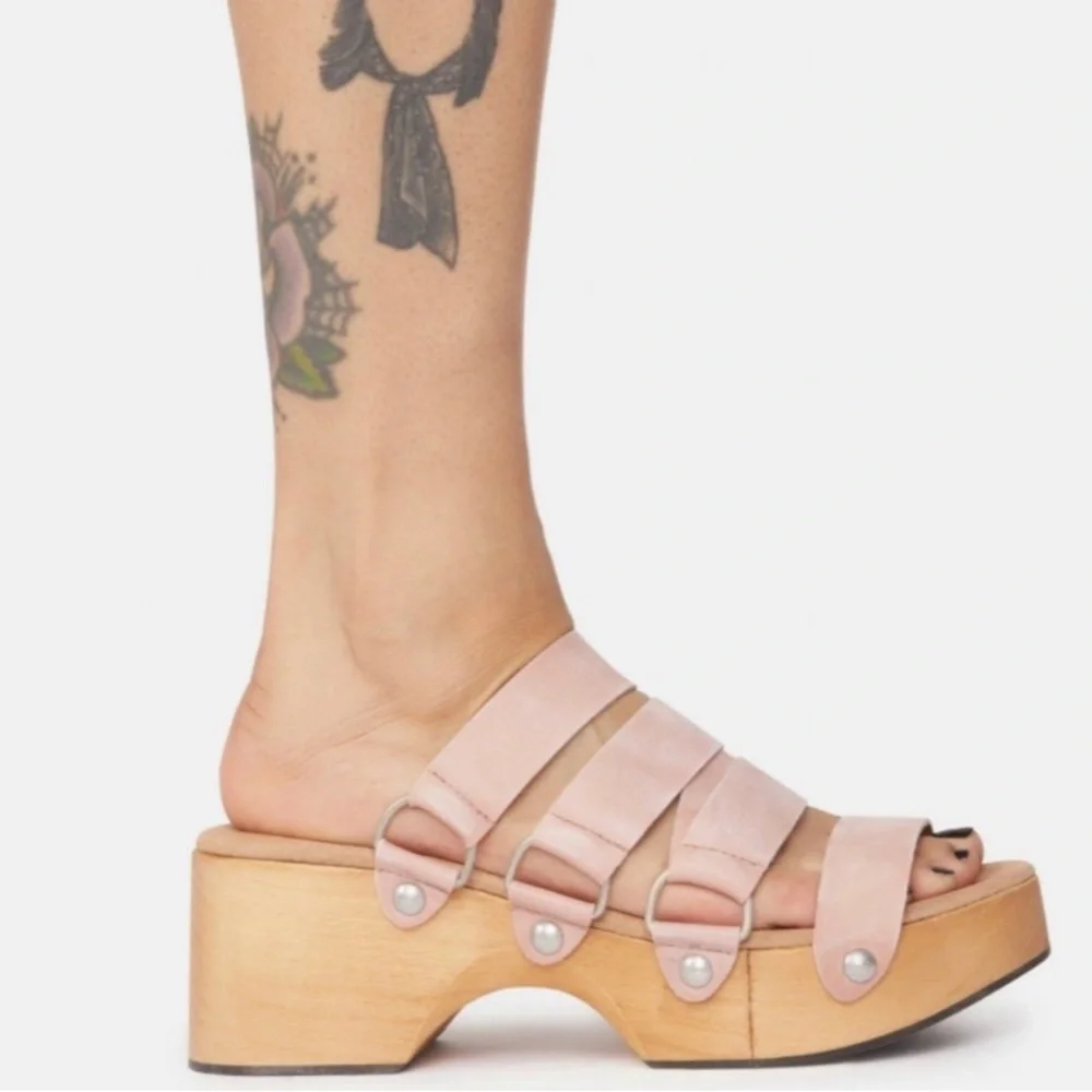 New Free People Virgo Switchback Sandals Platform Wood Clog - Picture 3 of 7